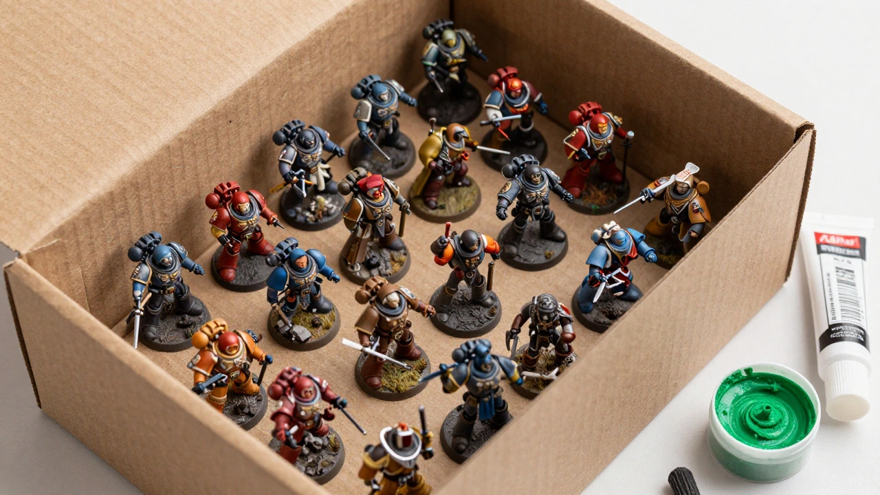 Большой лот б/у миниатюр Warhammer 40K в коробке с клеем и модельной массой