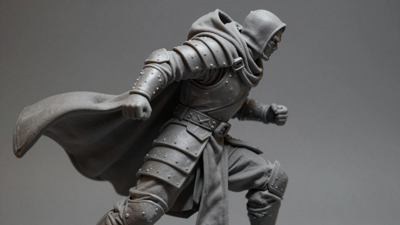 Динамичная миниатюра с подчеркнутыми складками одежды и массивной броней