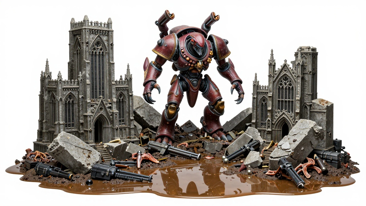 Диорама с Тираном Улья на руинах города с эффектом грязных луж на подставке