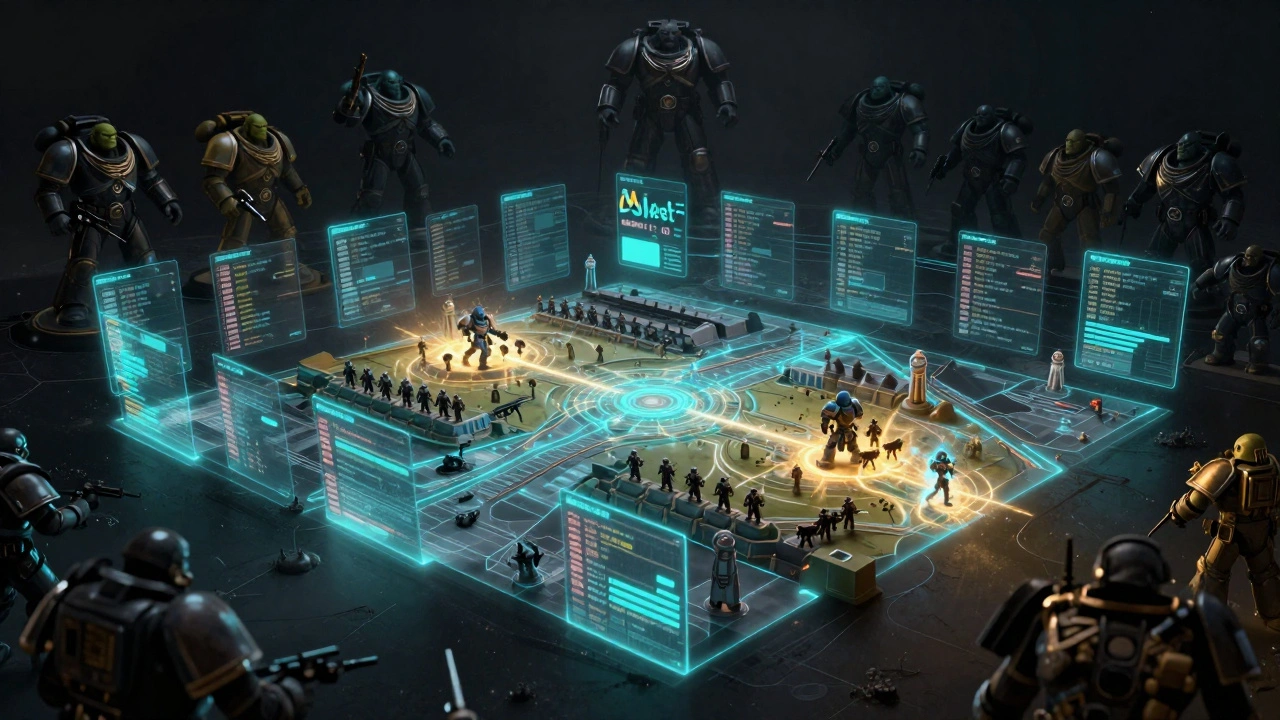 Голографическая тактическая карта с силуэтами различных фракций Warhammer 40K