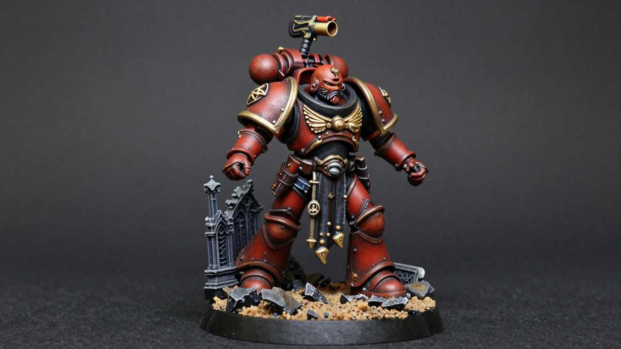 Готовая миниатюра Warhammer на детализированной подставке с готическими руинами