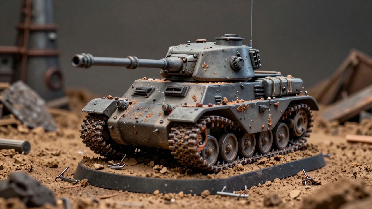 Готовая модель танка на детализированной базе с эффектами грязи и обломков