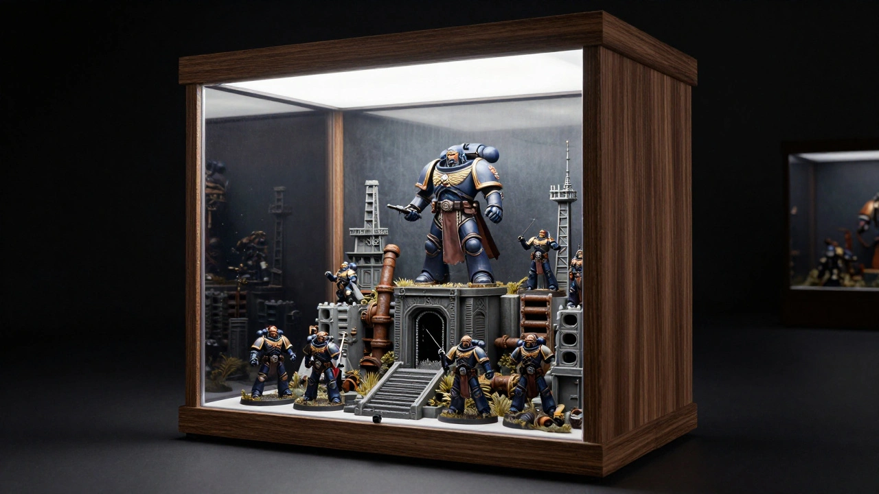 Готовая подсвеченная витрина с покрашенными миниатюрами Warhammer 40K