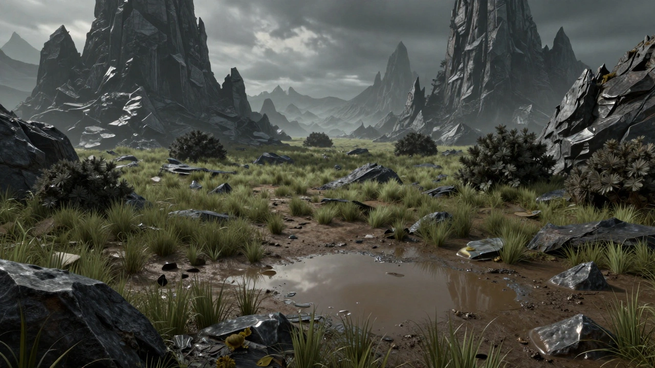 Готовый игровой стол Warhammer 40K с реалистичным ландшафтом, травой и лужами