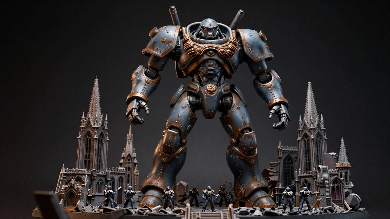 Готовый раскрашенный титан Warlord на диораме с руинами города и миниатюрами