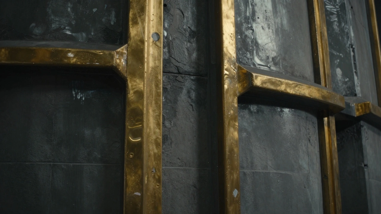 Готовый террейн с контрастом глянцевого золота и матового защитного лака.