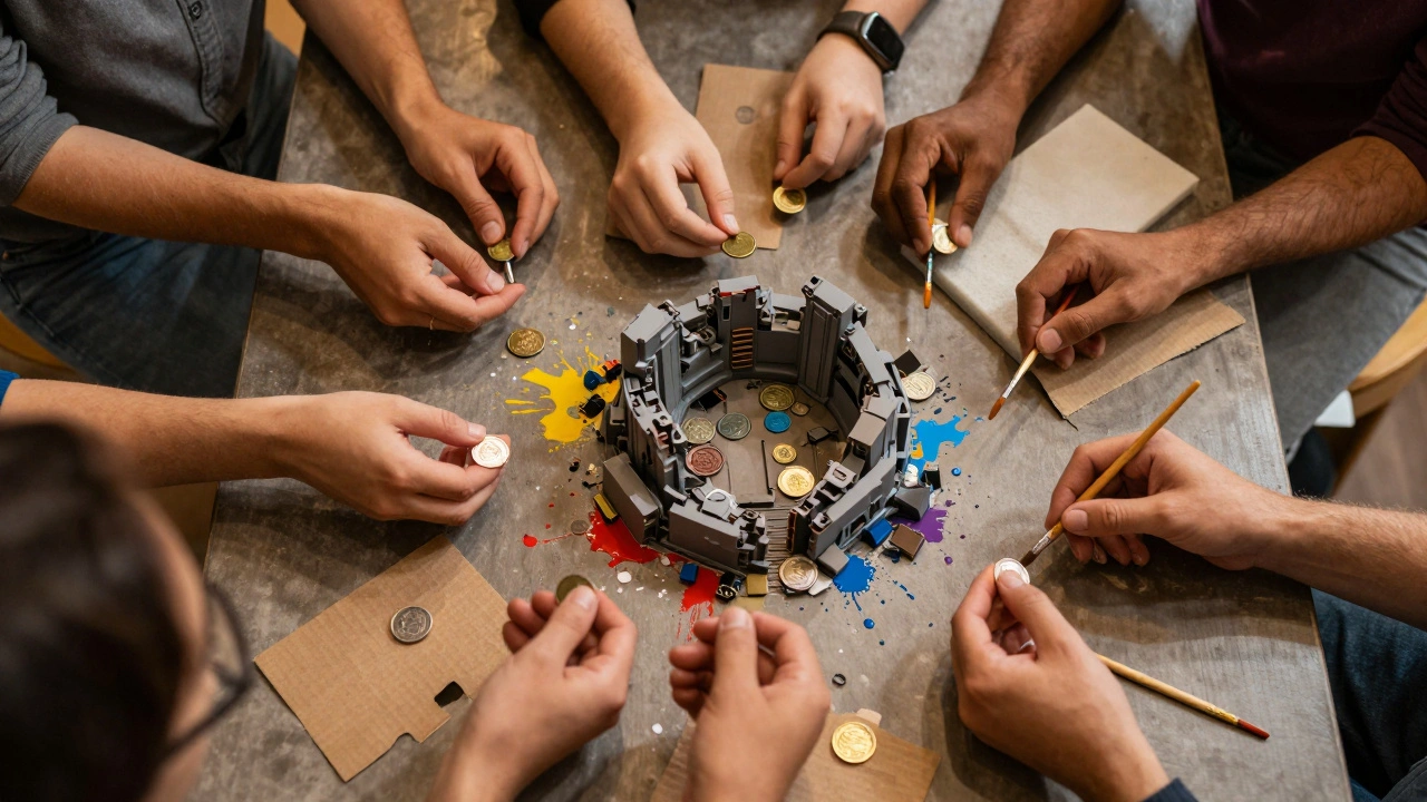 Группа хоббистов совместно создает террейн из картона и красок