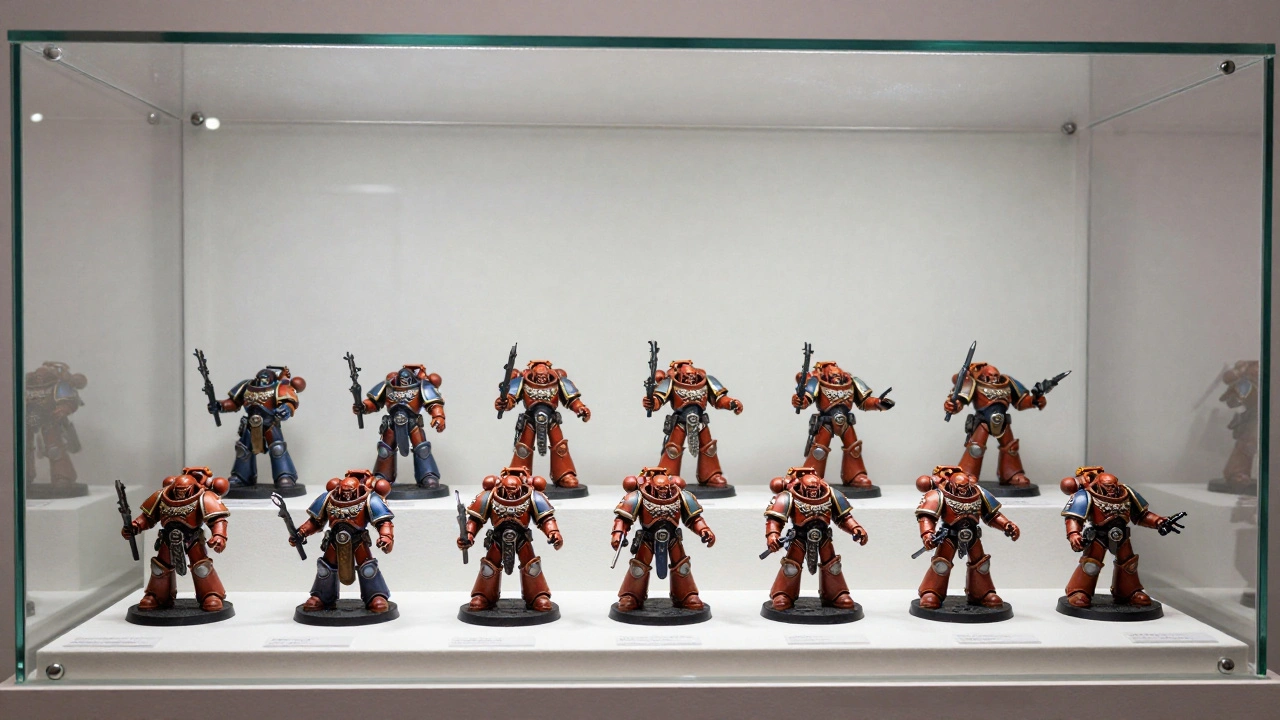 Коллекция миниатюр в закрытой стеклянной витрине