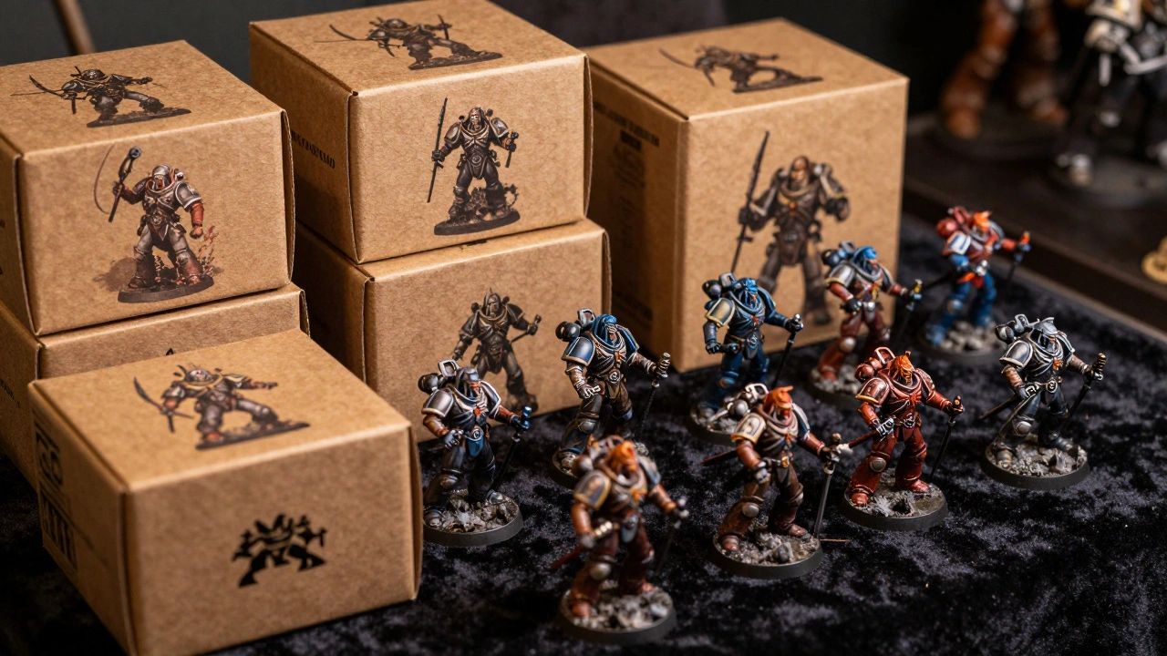 Коллекция редких миниатюр разных фракций Warhammer на темном бархате
