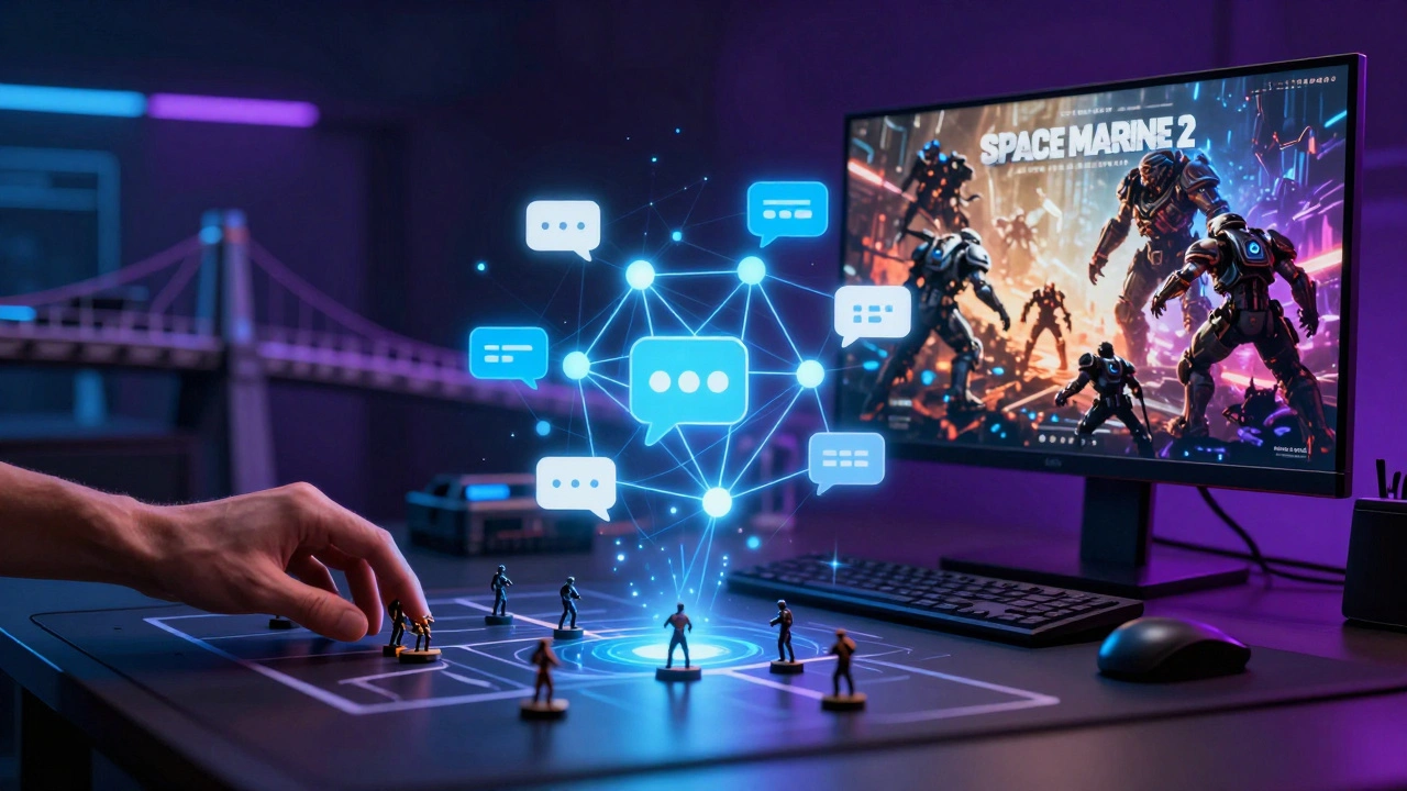 Концепт-арт, объединяющий настольный варгейм и видеоигру Space Marine 2