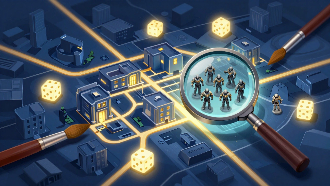 Концептуальная карта города с поиском редких моделей Warhammer