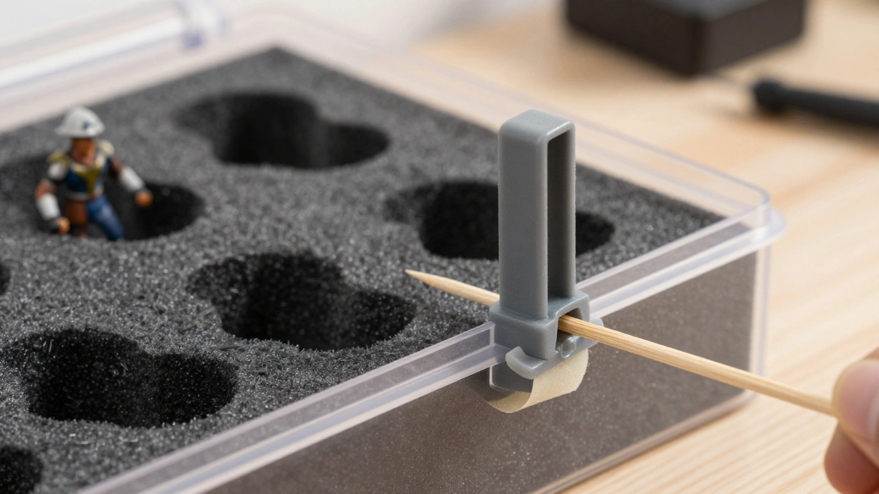 Миниатюра Warhammer, закрепленная на деревянной палочке с помощью скотча