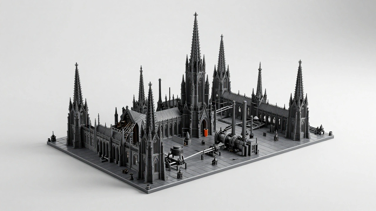 Миниатюрный индустриальный комплекс на тонкой пластиковой модульной подставке