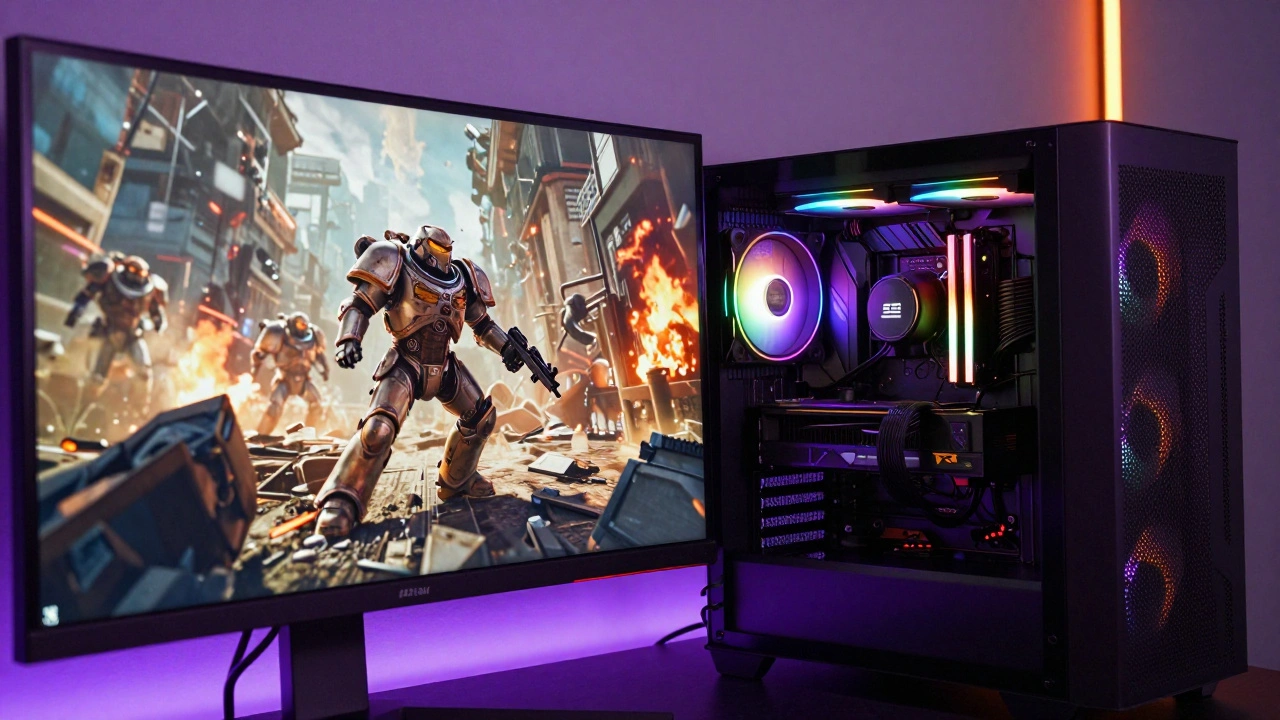 Мощный игровой ПК с 4K монитором, на котором запущена игра Space Marine 2