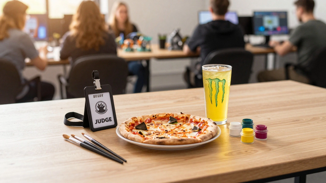 Набор бонусов для персонала турнира: бейдж судьи, еда и краски для миниатюр