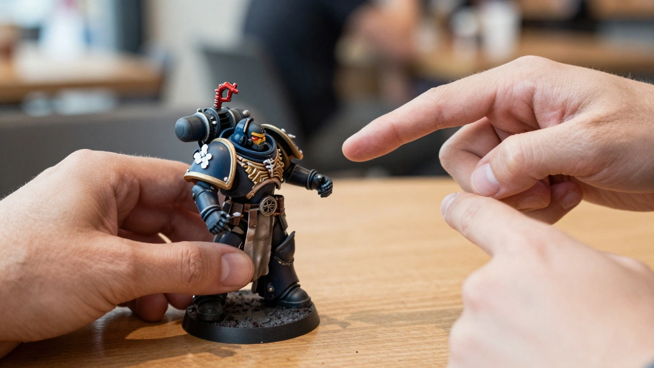 Осмотр покрашенной миниатюры Warhammer 40K при личной встрече