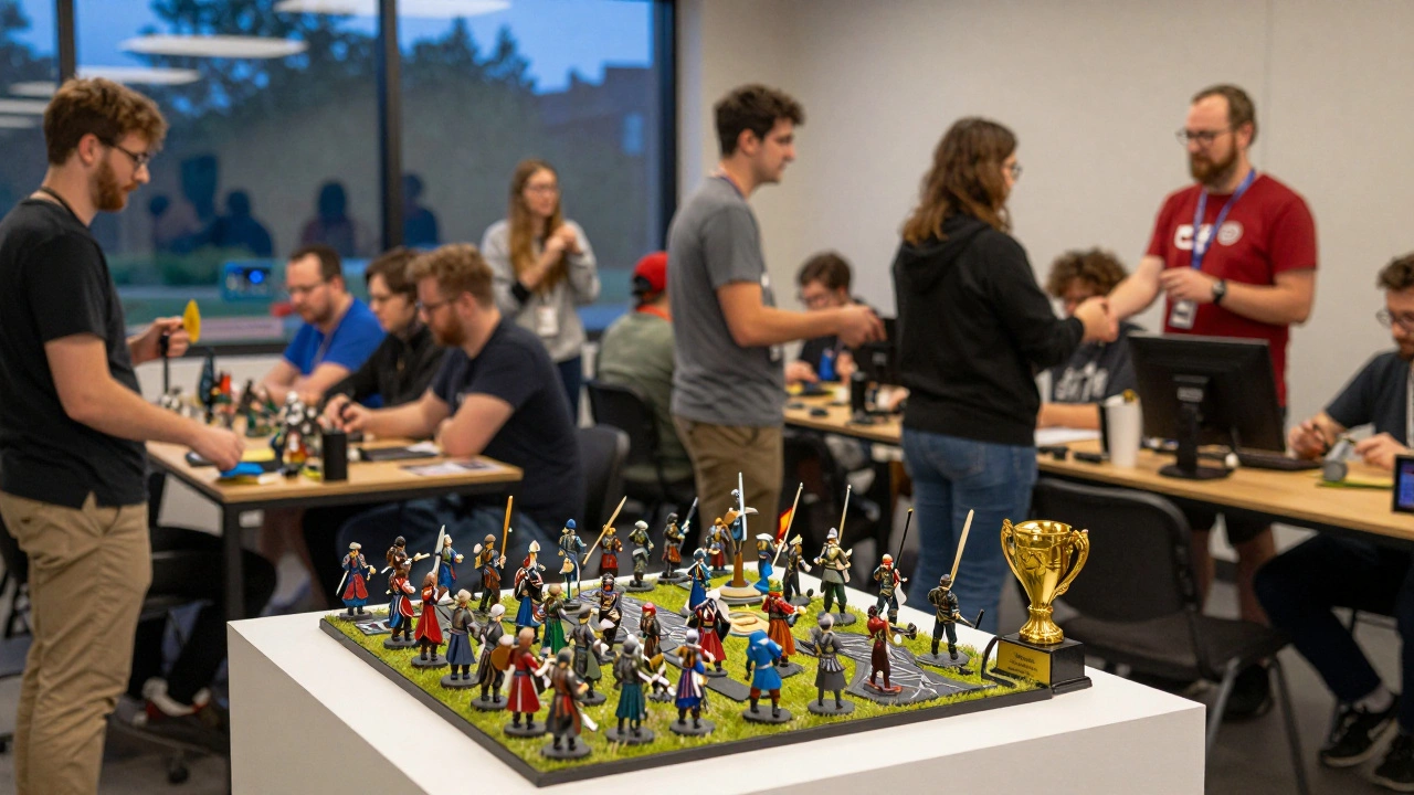 Покрашенная армия с наградой за лучший вид на фоне игроков в клубе