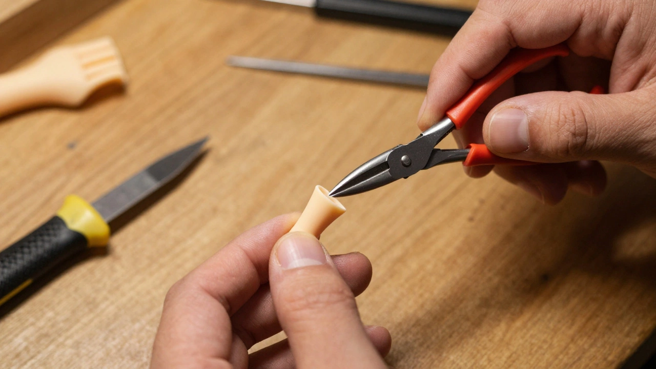 Процесс аккуратного отрезания детали миниатюры специальным инструментом