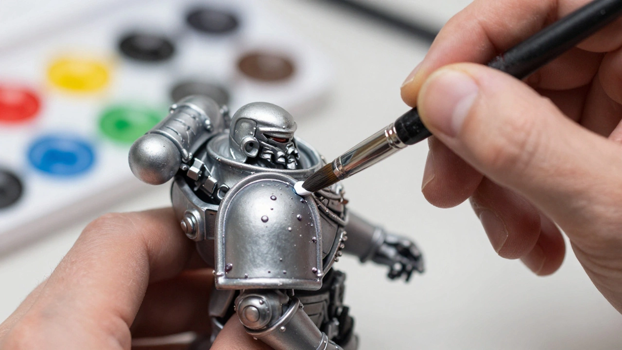 Процесс детальной покраски миниатюры Некрона тонкой кистью