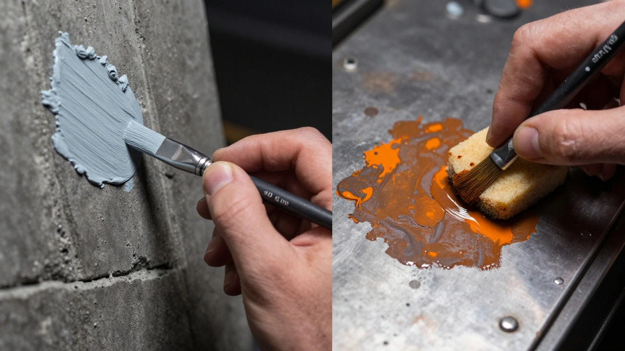 Процесс драйбрашинга и создание эффекта ржавчины губкой на макете.