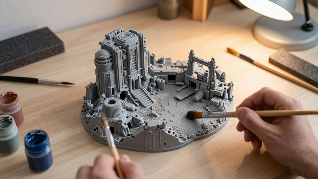 Процесс покраски и доработки напечатанного террейна на рабочем столе