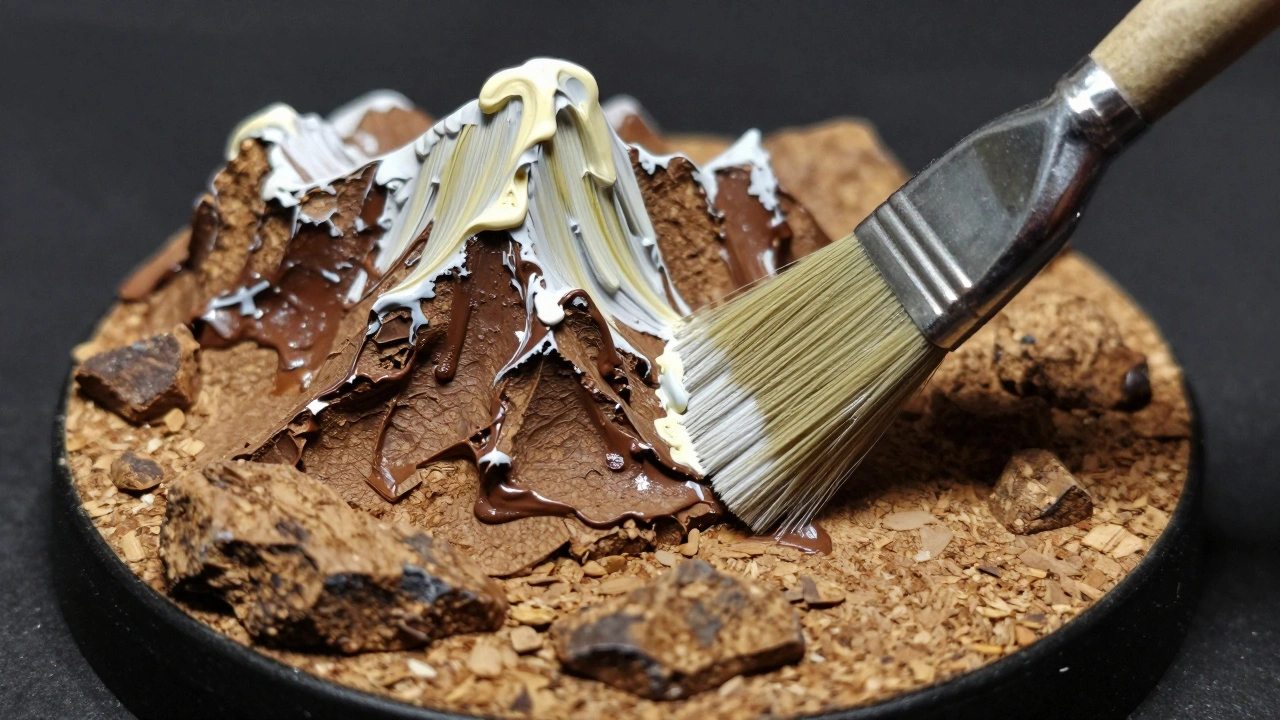 Процесс сухой кисти на рельефной подставке из пробки