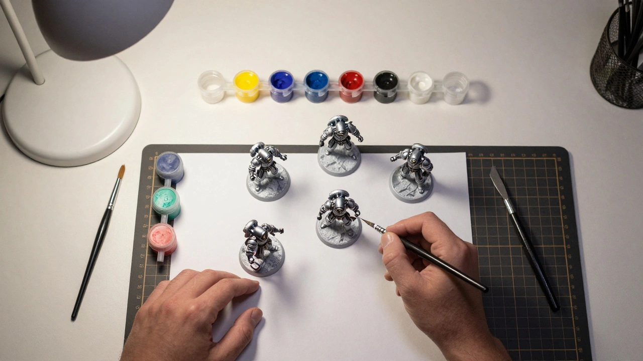 Рабочее место хоббиста с миниатюрами Некронов, красками и кистями