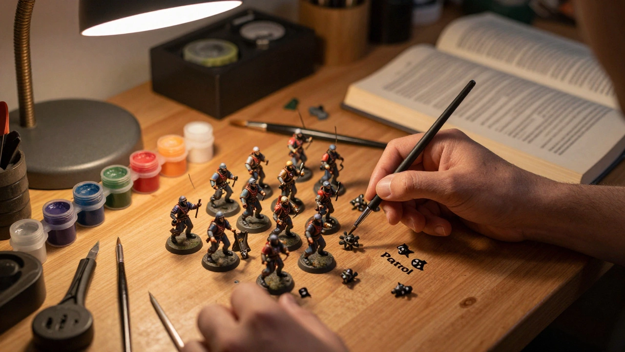 Рабочий стол хоббиста с миниатюрами из набора Combat Patrol