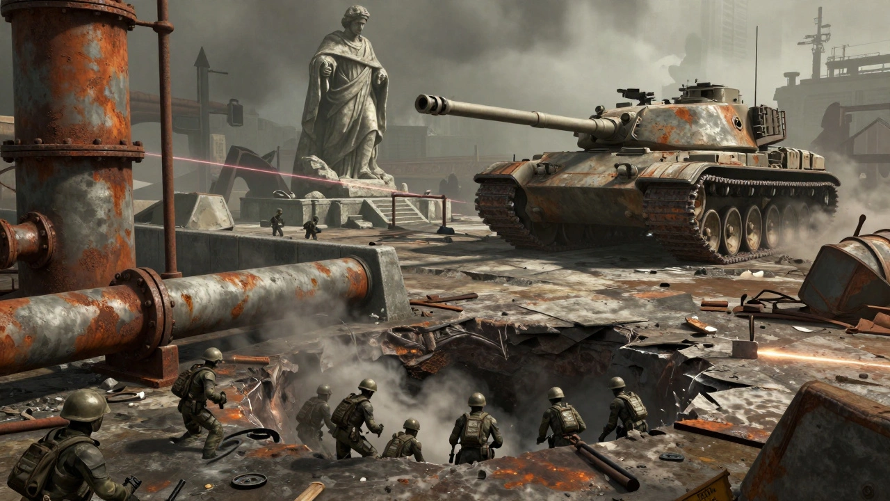 Различные типы укрытий: кратеры, трубы и статуи с боевыми единицами