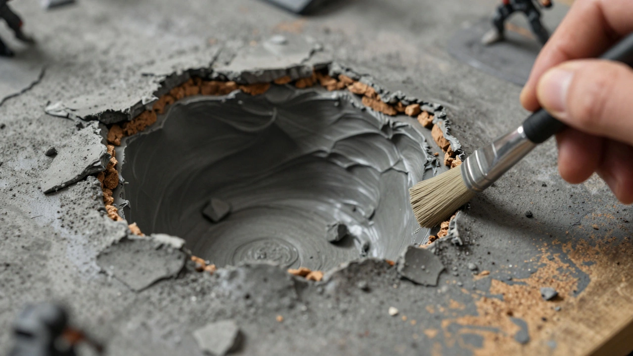 Создание текстуры кратера на миниатюрной базе с использованием техники сухой кисти