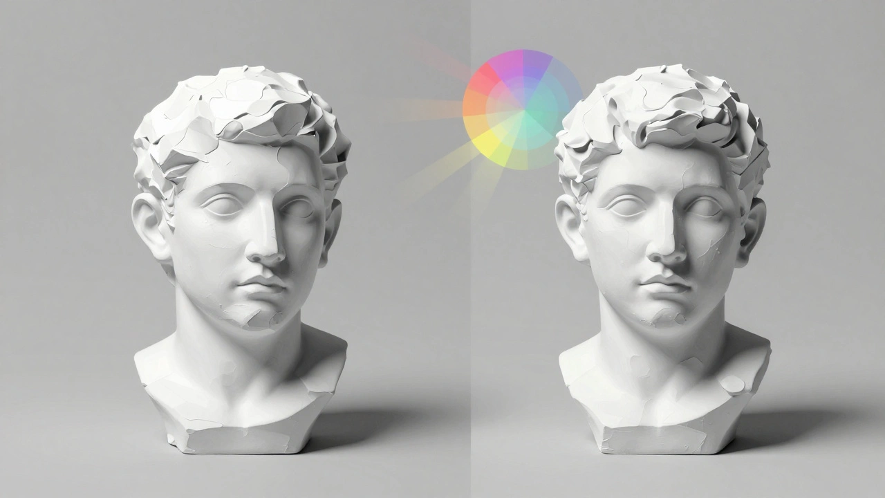 Сравнение базового и профессионального уровня покраса миниатюры с цветовым кругом