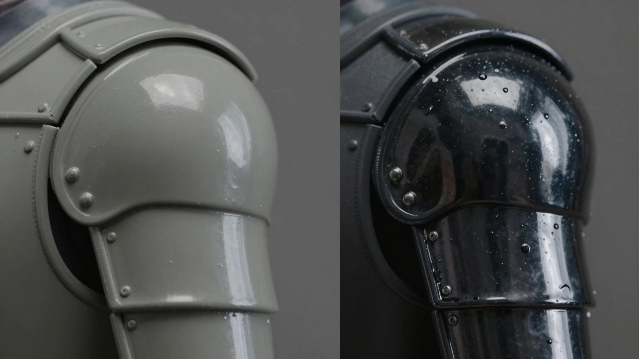 Сравнение матового и глянцевого финиша на плече миниатюры