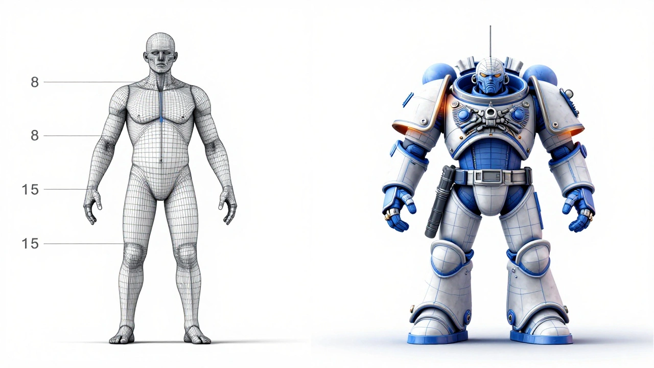 Сравнение реальных анатомических пропорций и героического масштаба миниатюр