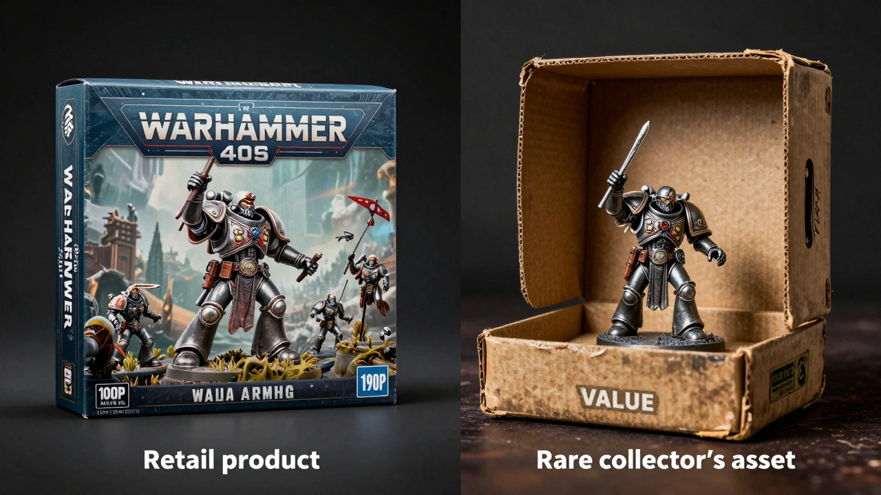 Сравнение современной коробки Warhammer и редкой винтажной металлической фигурки