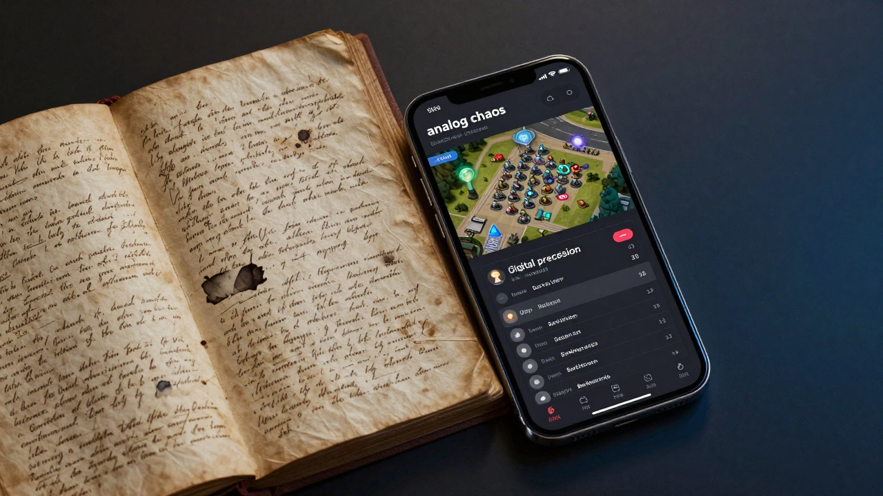 Сравнение старого бумажного кодекса и современного приложения Battlescribe