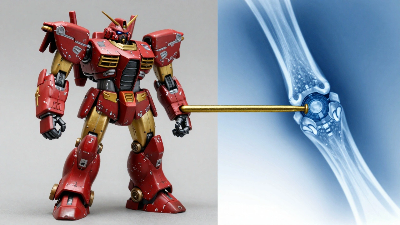 Сравнение внешнего вида покрашенной модели и внутреннего металлического штифта укрепления