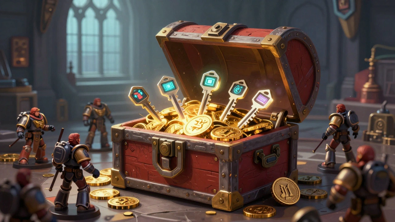 Стилизованный сундук с цифровыми ключами к играм Warhammer 40,000