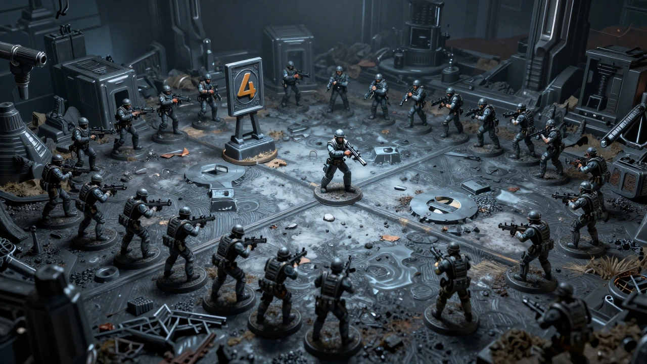 Тактическая расстановка миниатюр для захвата контрольной точки на игровом столе