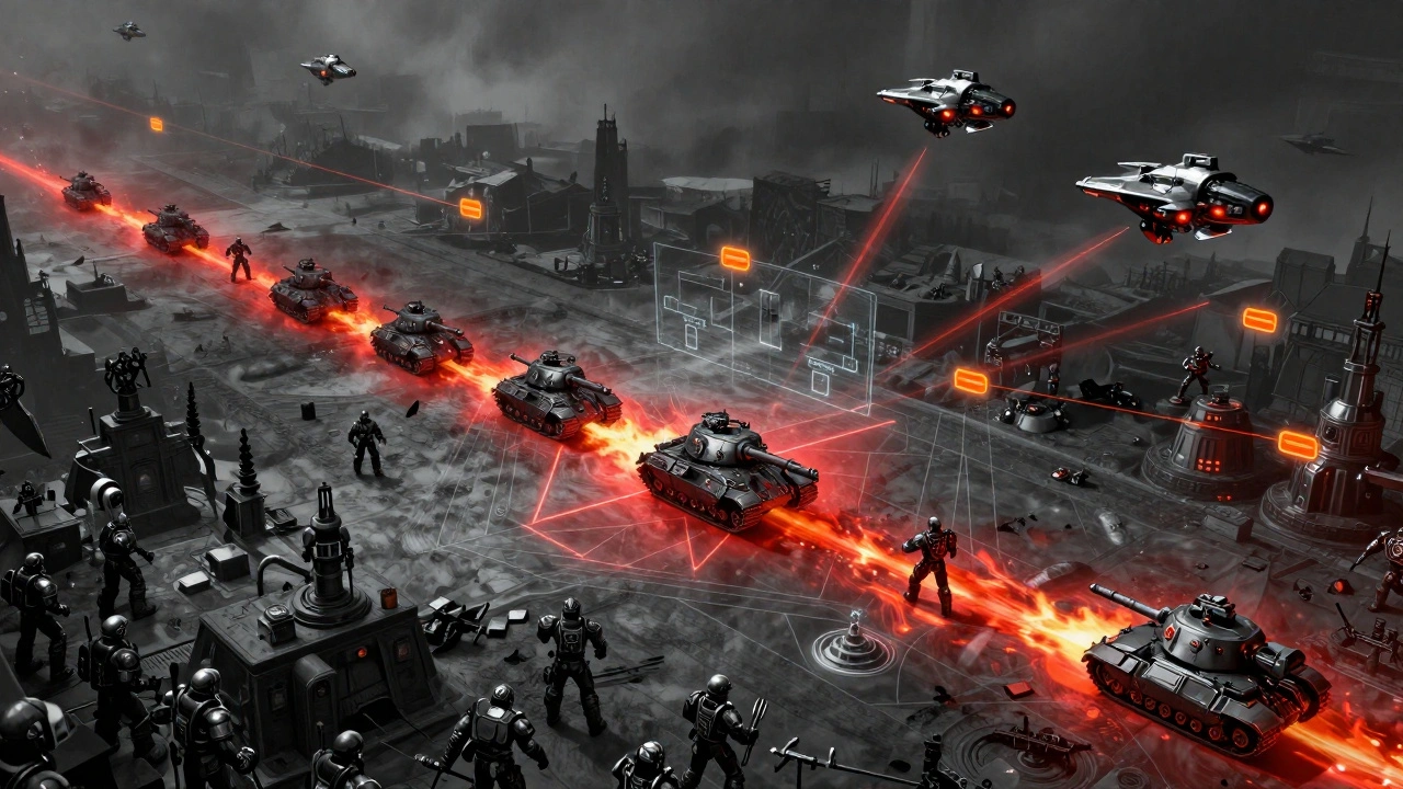 Тактическая схема перемещения танков и летающих юнитов в Warhammer 40K