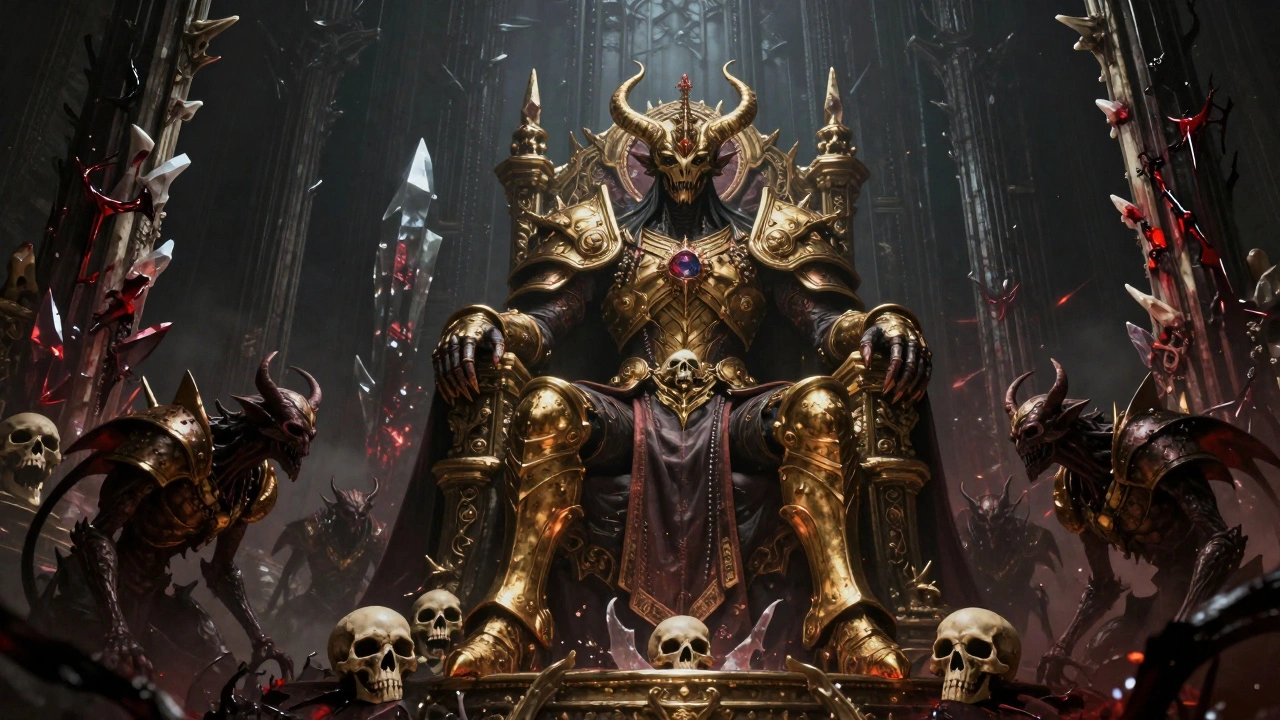 Великий Принц-демон на троне из черепов в своем дворце из костей в Имматериуме