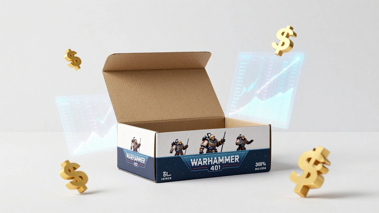 Запечатанная коробка лимитированного издания Warhammer с символами роста стоимости