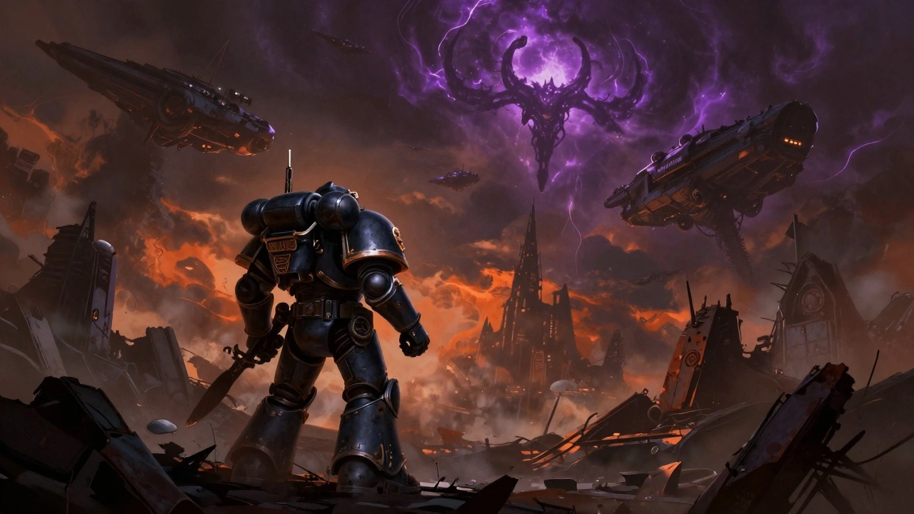 Атмосферная иллюстрация мрачной вселенной Warhammer 40K