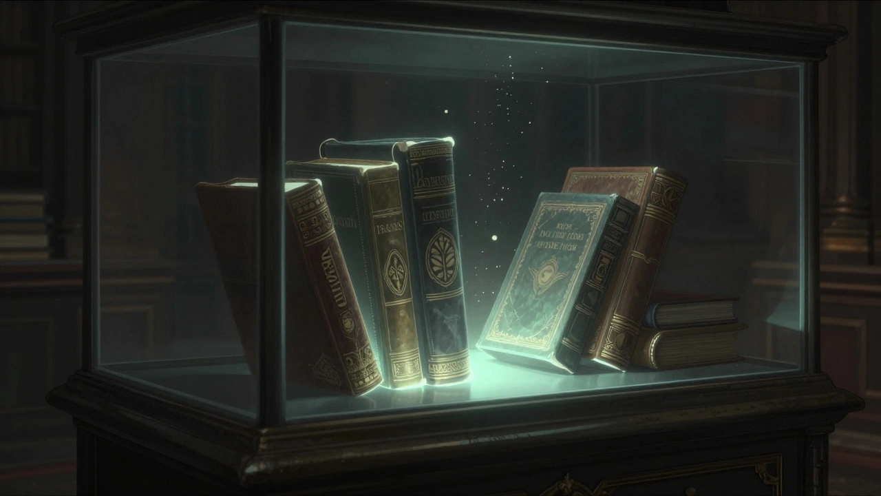 Иллюстрация коллекционных книг как ценных артефактов в витрине