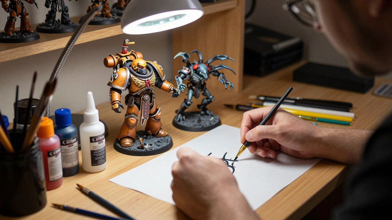 Процесс сборки и покраски миниатюр Warhammer за рабочим столом