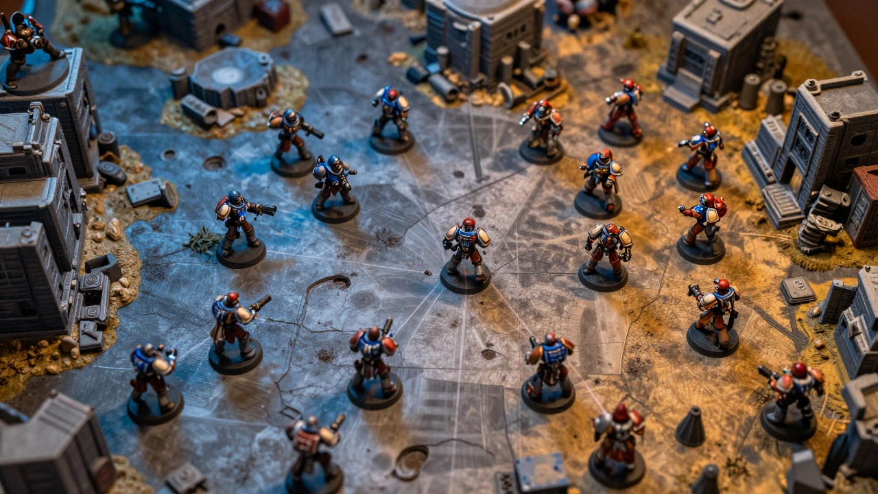 Тактическая расстановка миниатюр на поле боя Warhammer 40K сверху