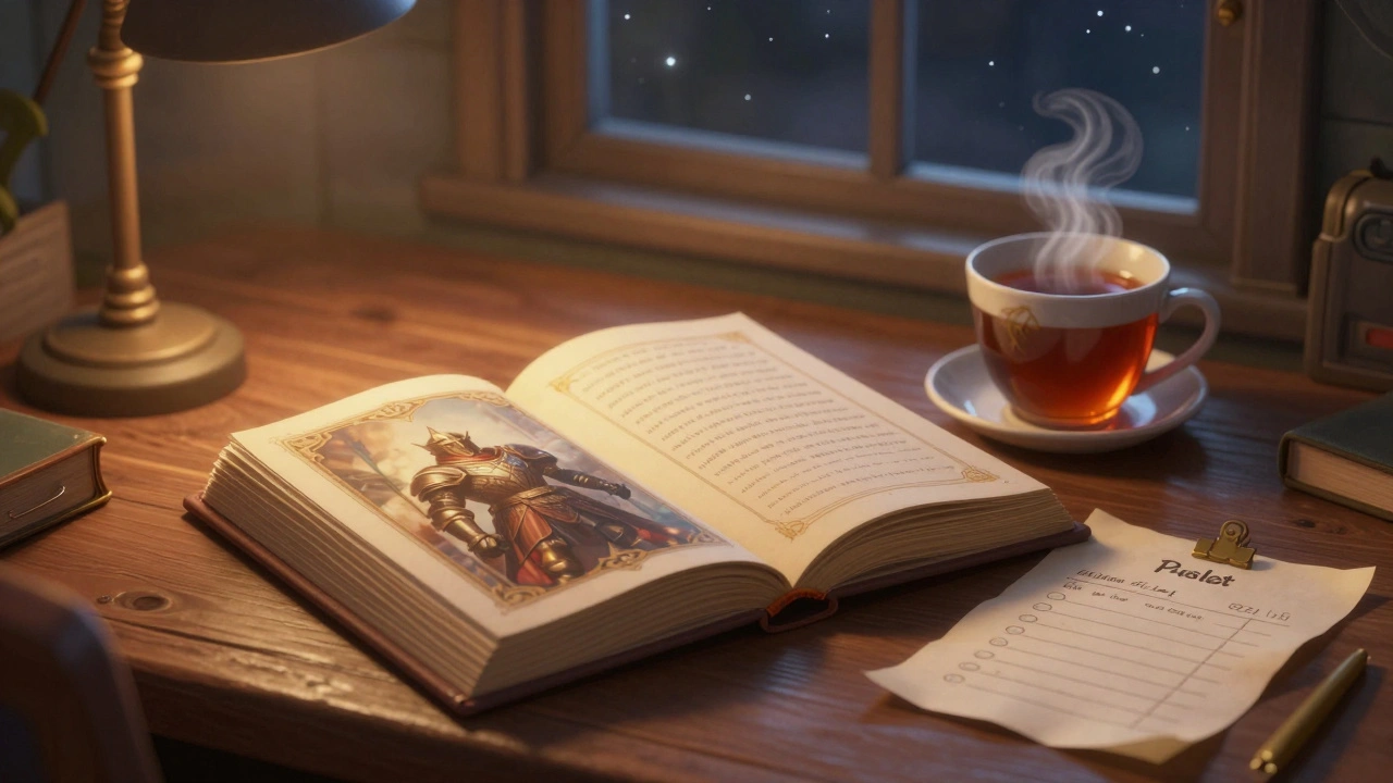 Уютный стол с открытой книгой и списком для чтения