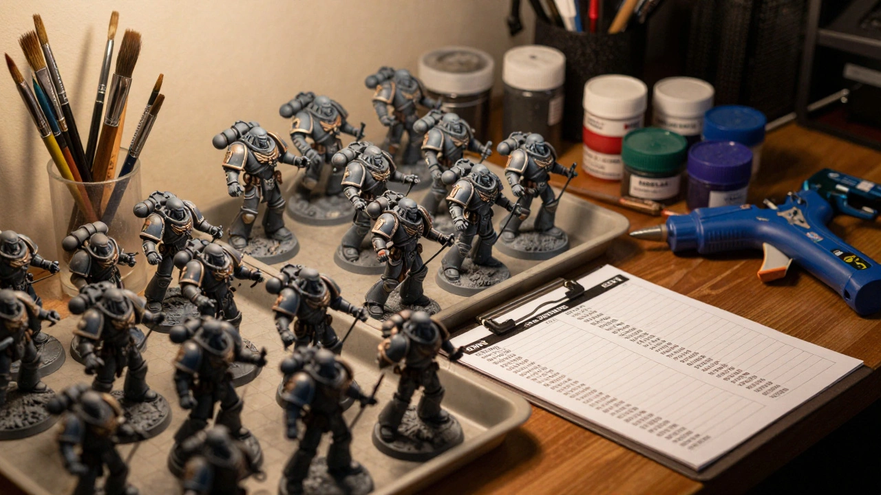 Рабочий стол хоббиста с миниатюрами Warhammer 40K