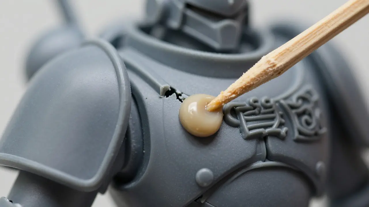 Applying epoxy putty to fill a gap in a plastic miniature model