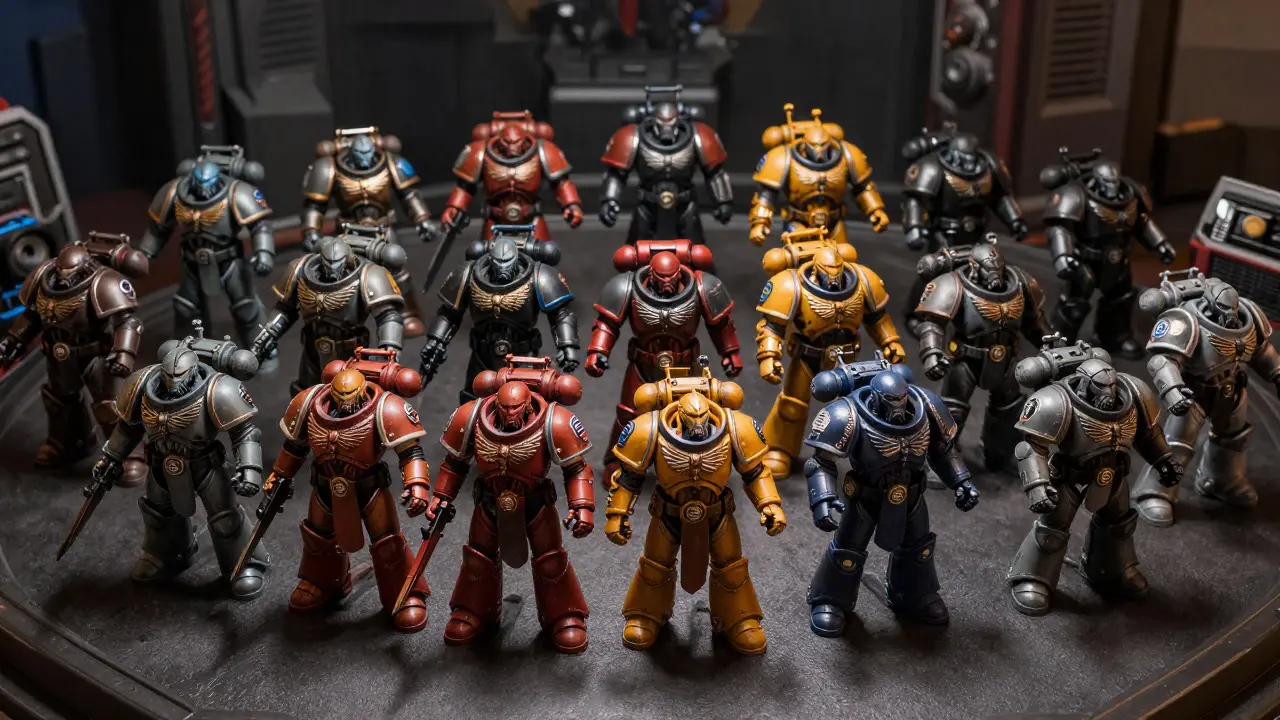 Diverse Warhammer 40K army lineup showcasing cohesive visual style