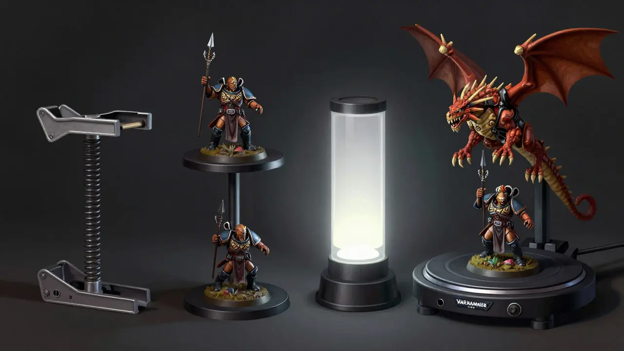 Illustration showing four different types of miniature holders including LED and rotary systems